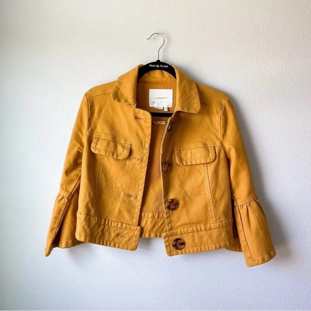 Anthropologie Nora Flounce-Sleeved Trucker Jacket in Mustard - Picture 6 of 9